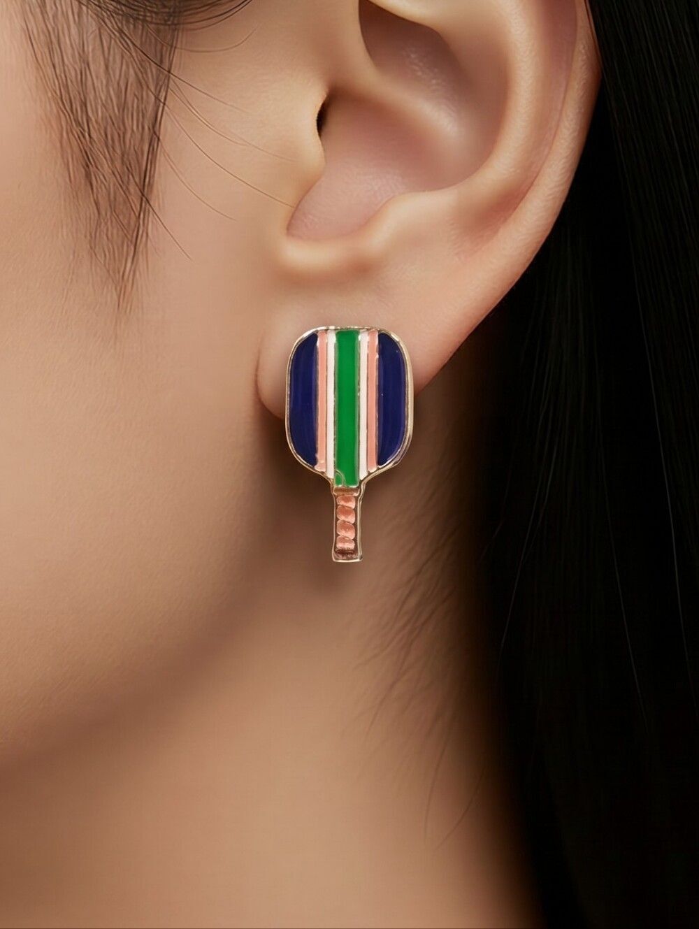 Pickleball Paddle Stud Earrings 🏓 Colorful Gold Sports Jewelry Preppy Chic